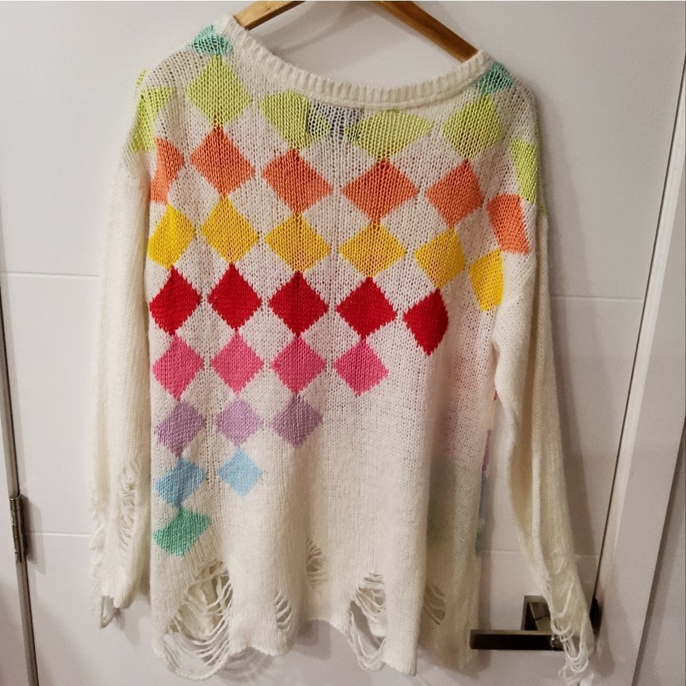 WildFox Rainbow Check Lennon Super Oversize Sweater Size S (Fit M,L) - Picture 5 of 11